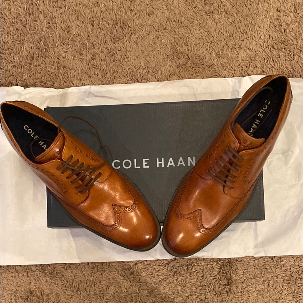 Cole Haan Brown Leather Oxford Shoes with Broguing